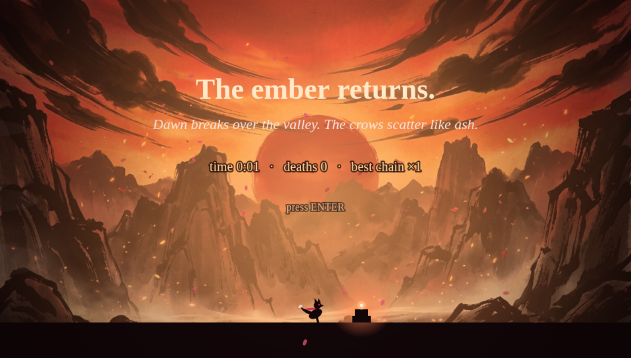 The ember returns — win screen with the run's stats