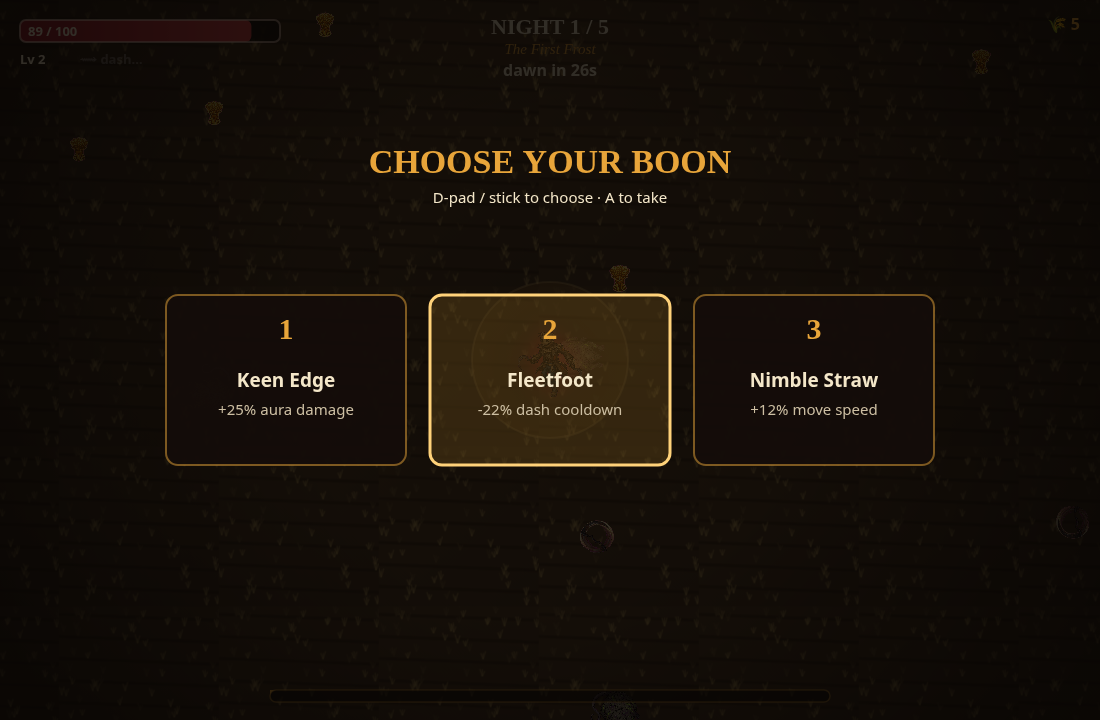 Choosing a boon in Scarecrow, entirely by d-pad