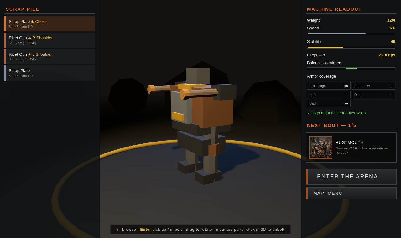 The hangar editor — eleven mount points, live weight, stability and per-zone armor readouts