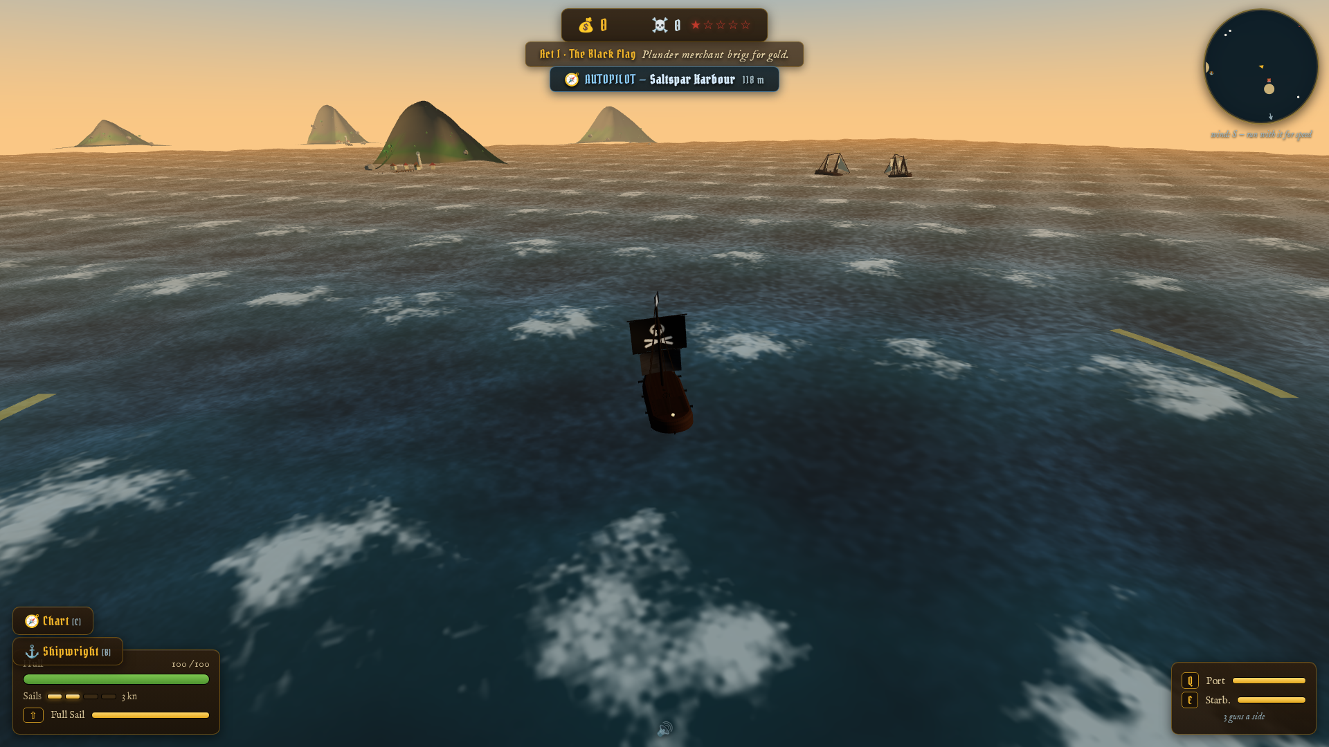 Skull Tide's new Captain's Chart plotting an autopilot course to Saltspar Harbour