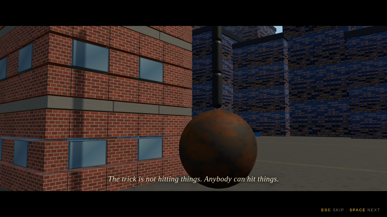 The wrecking ball, shot inside the actual game, moments before the building stops being a building