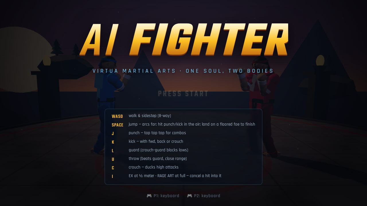 The AI Fighter title screen and controls