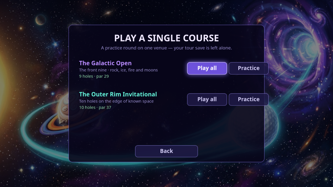 Star Putt's course select, showing both courses