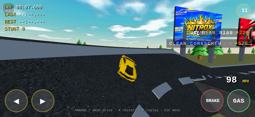 NEAR MISS +220, CLEAN CORKSCREW +620, on a phone at 98 mph