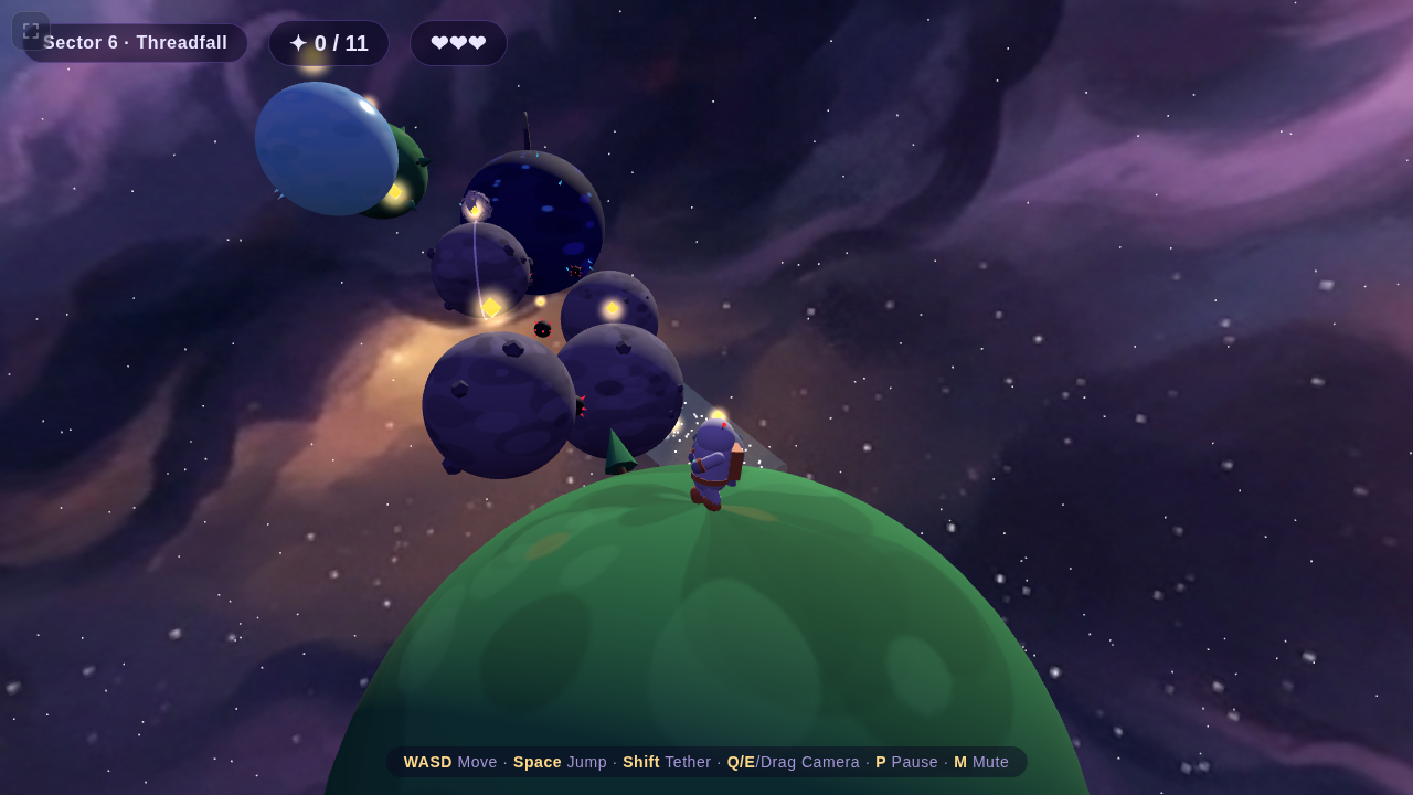 A thread of light drawn across the void in Threadfall