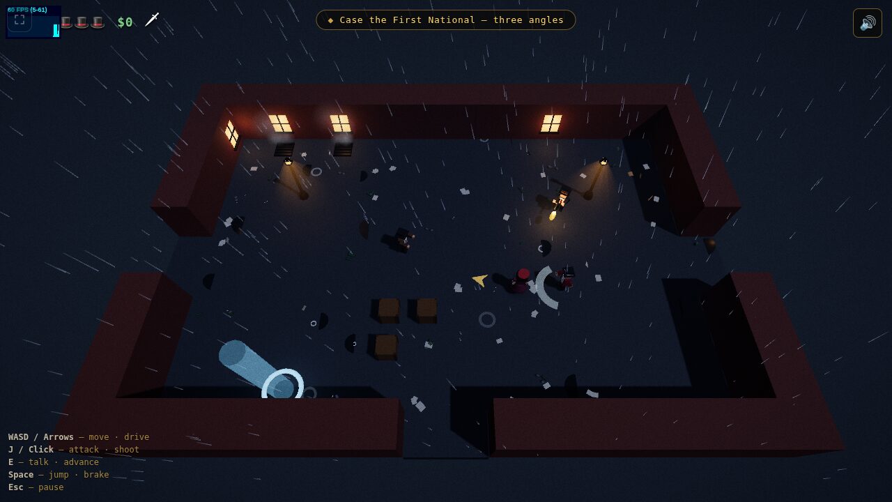A knife-man in Mafioso, guard arc drawn on the ground