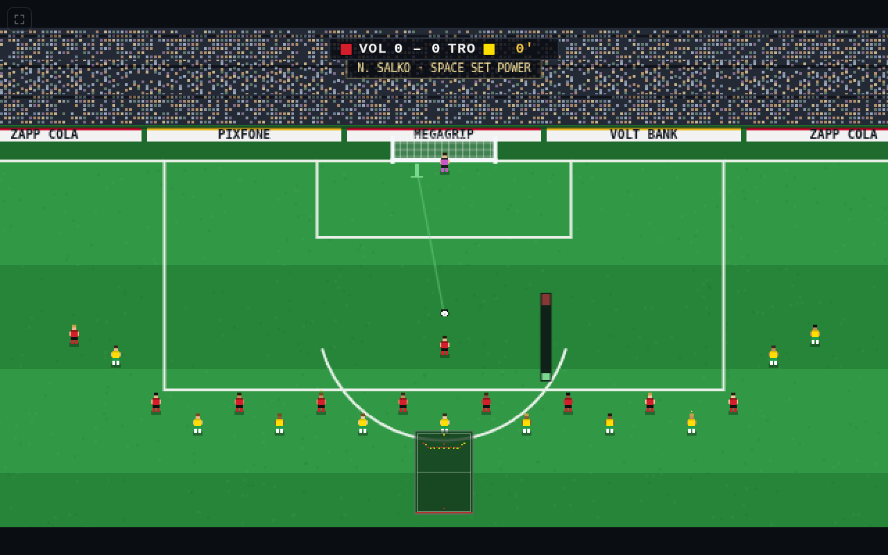 A penalty at the north goal, twenty players cordoned on the edge of the area