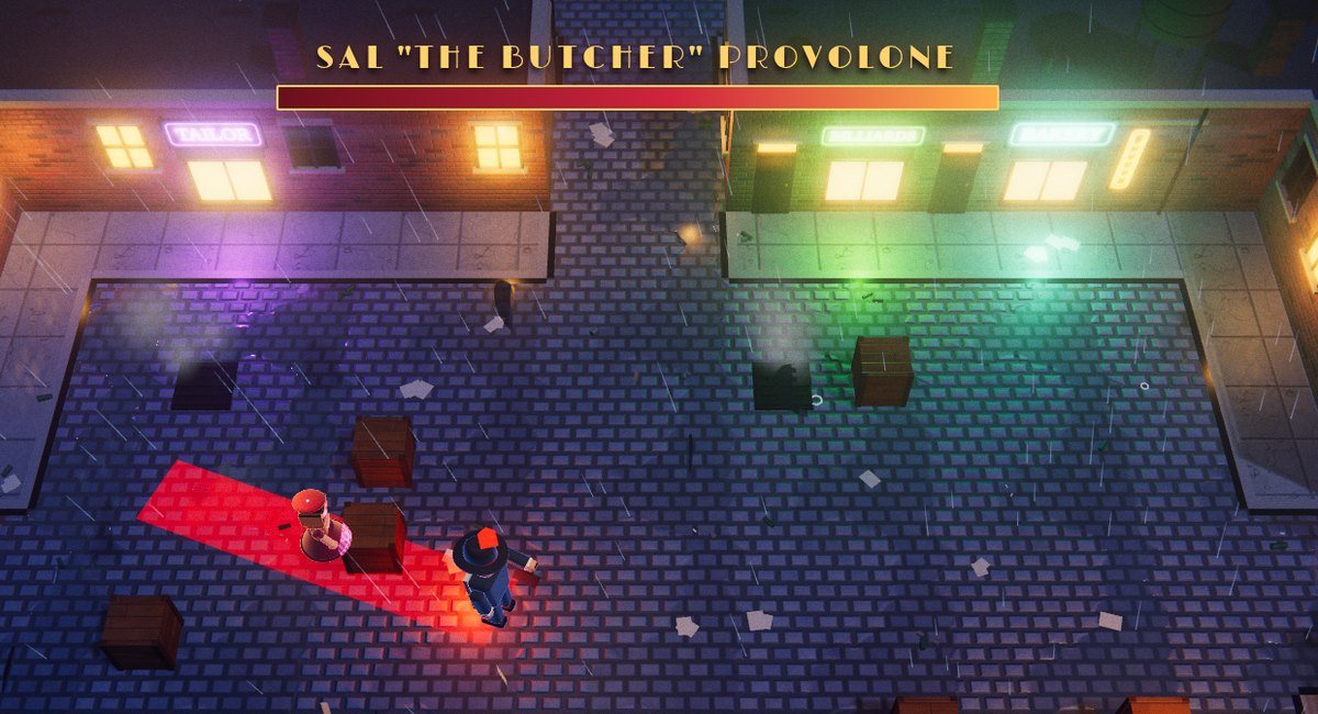 Mafioso: Sal "The Butcher" Provolone lines up a cleaver charge at Ilona in a neon-lit back lot
