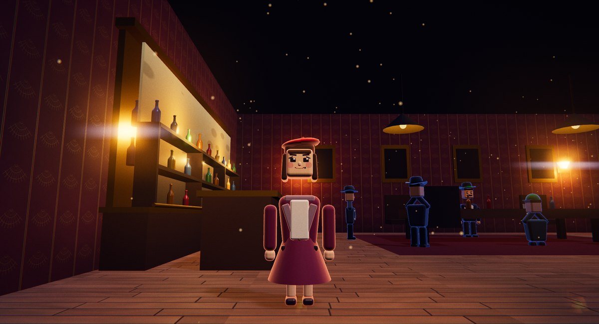 Mafioso: Ilona hangs back by the bar of Don Luigi's club while the crew gathers at the family table